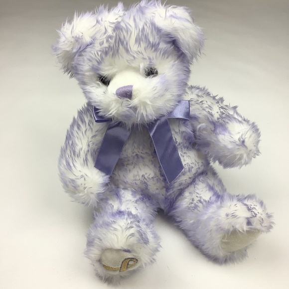 2002 Build A Bear Nikki's Bear Purple Lavender Ribbon Cancer Awareness Plush Toy - Picture 2 of 7